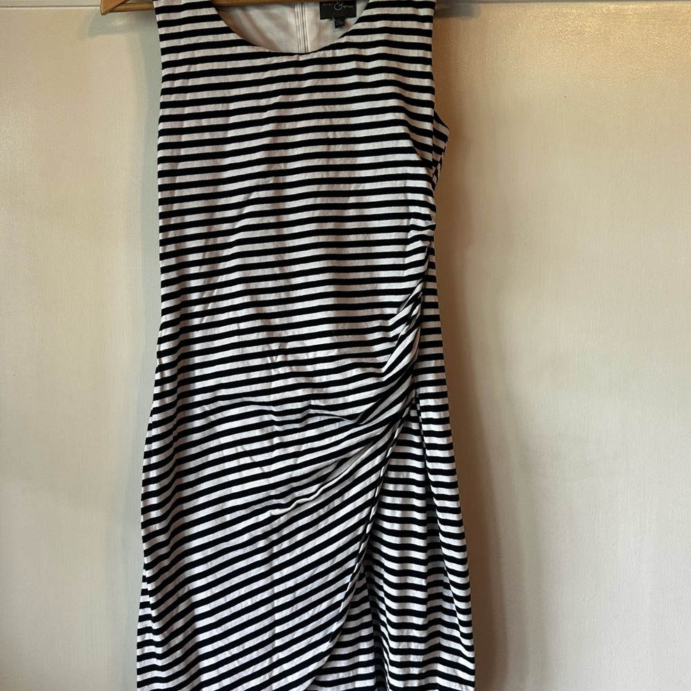 Market & Spruce Black and White Asymmetrical Ruched Sheath Dress